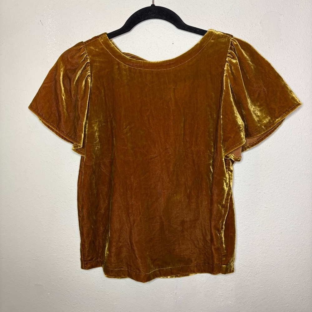 LOFT Velvet Flutter Sleeve Top in Mustard XXSP